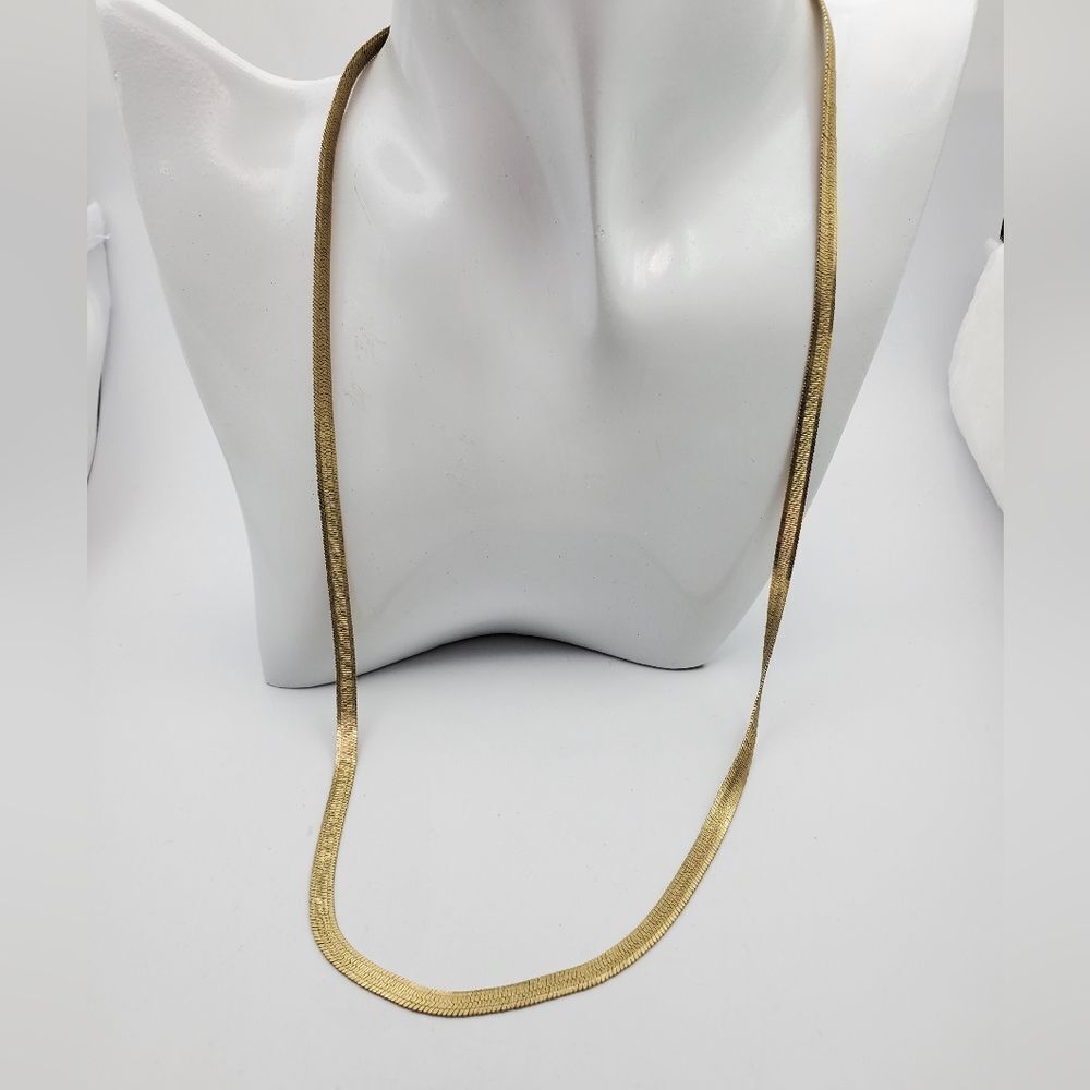 Classy 1990s trending‎ swanky herringbone gold tone necklace N2206